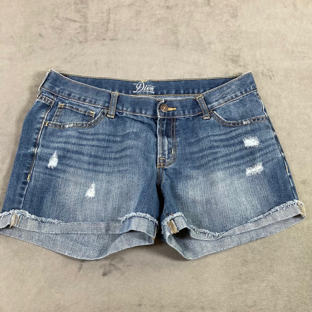 Old Navy The Diva Denim Shorts Women's 12 Blue Distressed Cuffed Hem